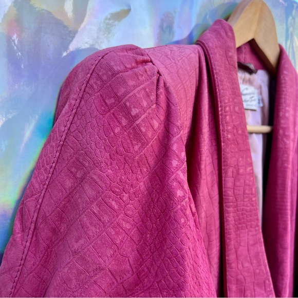 80s Pink Batwing Croc Pattern Leather Jacket - Picture 8 of 9